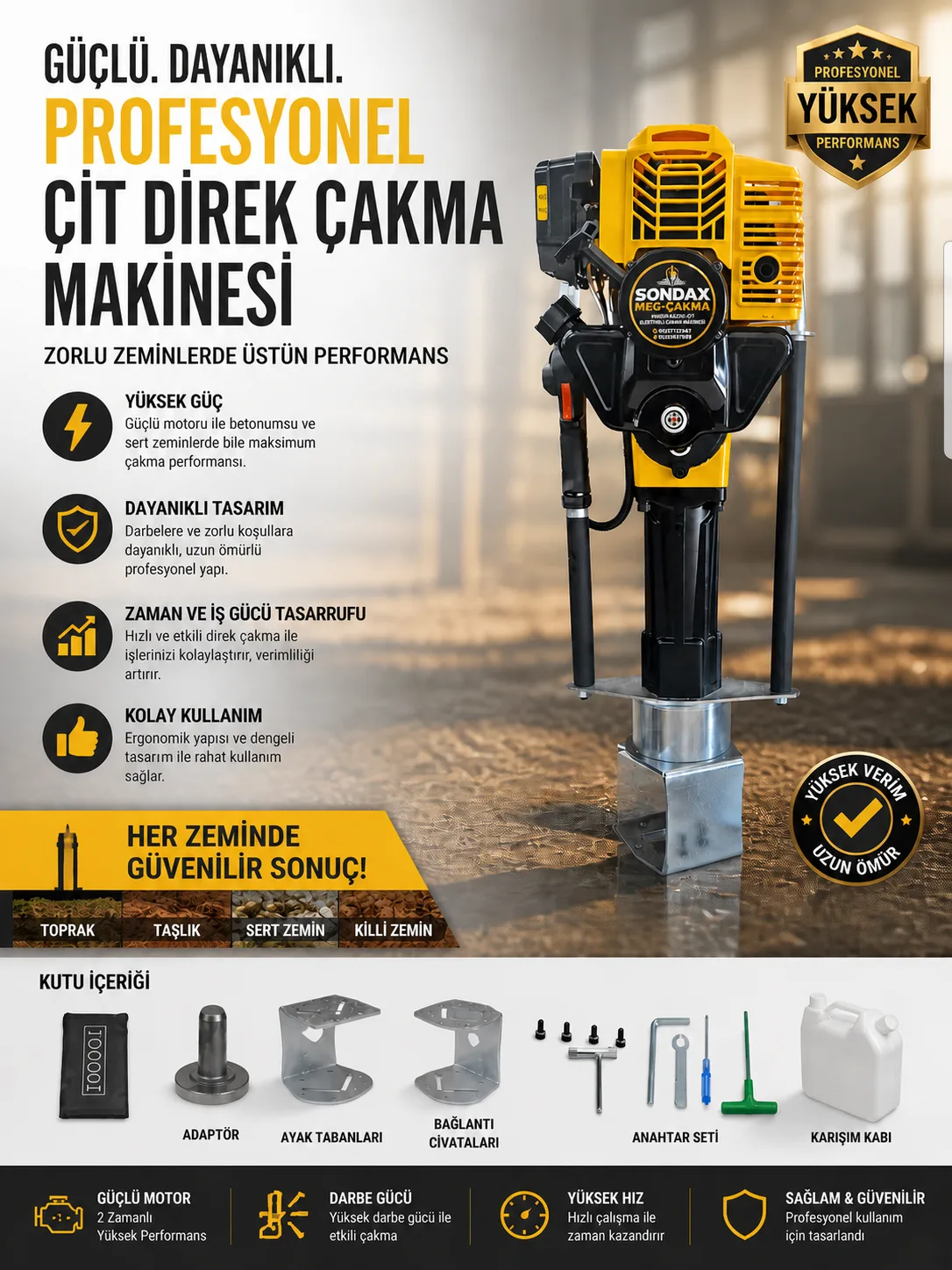 Çit Direği Kazık Çakma Makinesi Profesyonel 2. Aparat Hediye